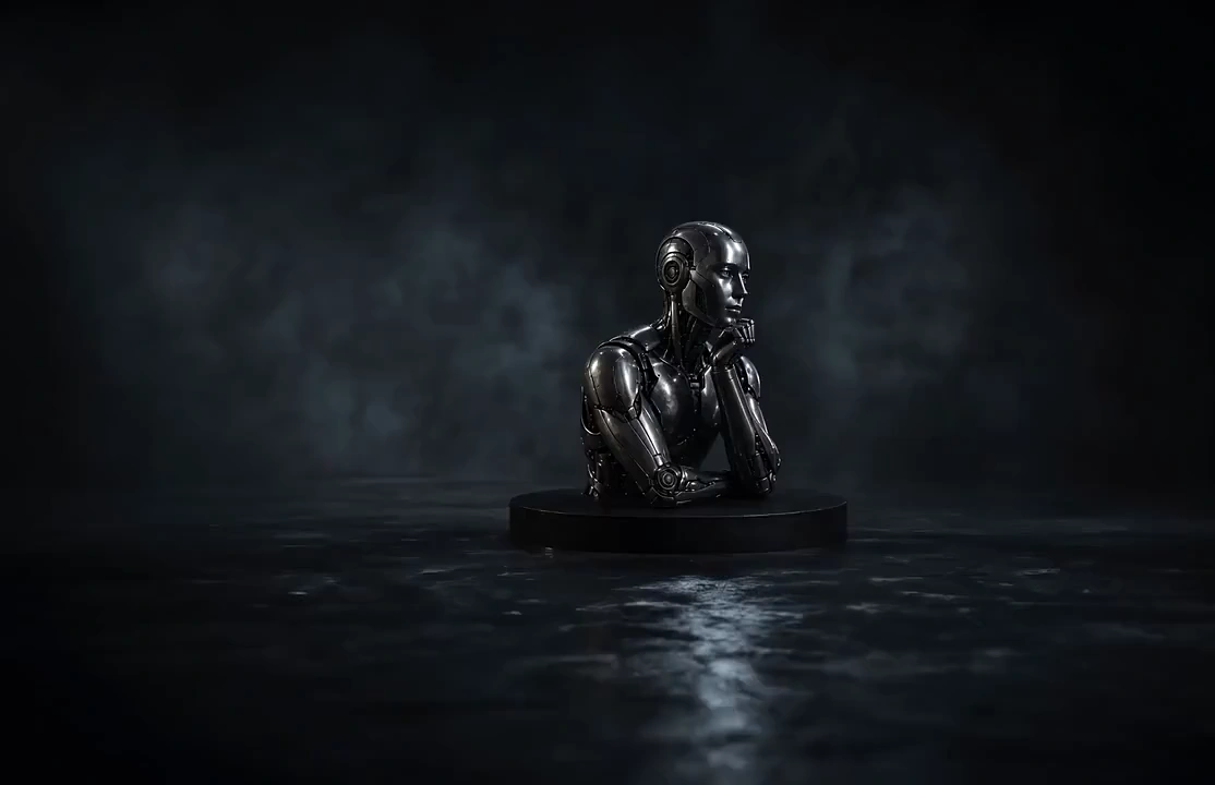 A reflective robot in a contemplative pose